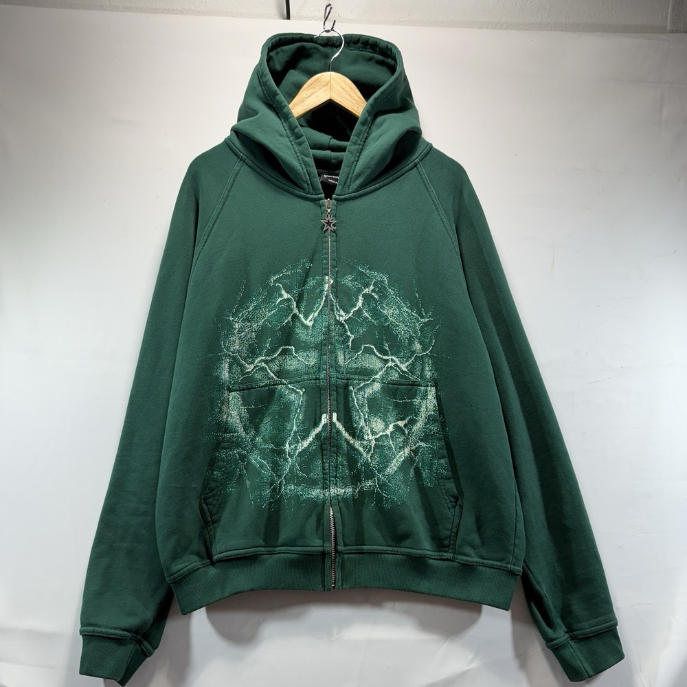 SYNICAL Hoodie Sweatshirt Heavy Weight Pullover Green Streetwear Y2K Size Medium